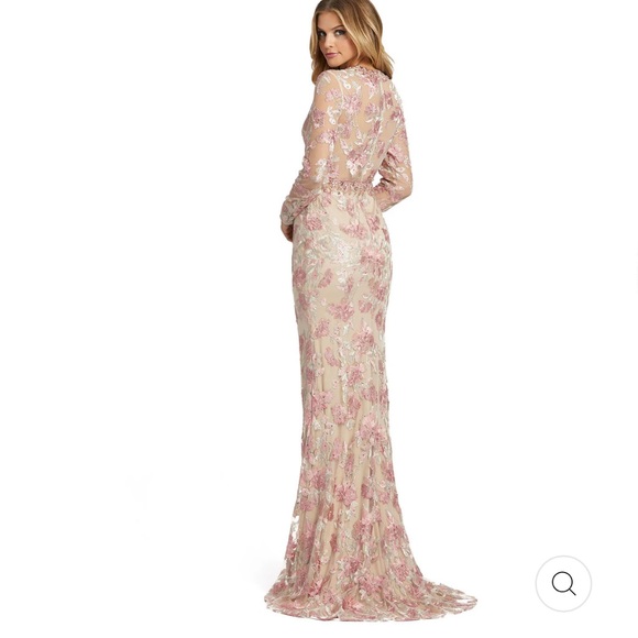 Mac Duggal NWT Floral Embroidered Illusion Long Sleeve Trumpet Gown 79281 Sz 8 - Picture 3 of 16